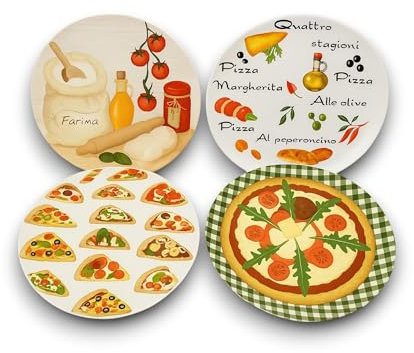 KORAT Set 6 Piatti pizza in Melamina Ø33 cm Piatti Decorativi Resistenti e Leggeri con Stampa Tema Pizza Antigraffio, Ideali per Servire Pizza Fatta in Casa, Pizzerie, Ristoranti, Eventi, Estate