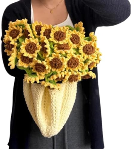 Kit de manta de ganchillo con flores y rosas, hecho a mano, ramo floral de girasol y manta R suave y ligera