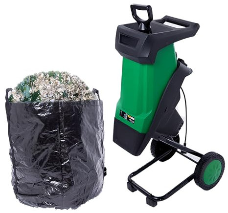 Electric Wood Chipper Shredder, 2400W High Power with 50L Collection Bag, Ideal for Bushes, Hedges, Leaves, and Plant Roots, Includes 30m Power Line