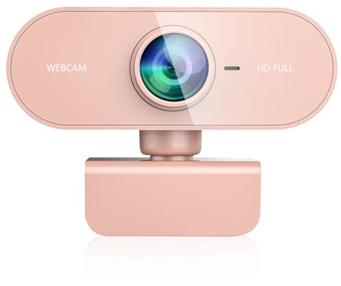 QMKKX webbkamera för pc med mikrofon, Full HD 1080P rosa strömning webbkamera med mikrofon för Mac-bärbar dator, liten datorkamera för skrivbord, billig ansiktskamera för videokonferens, Zoom