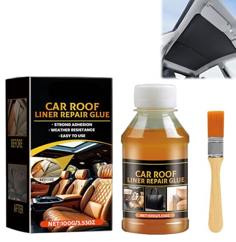 Colla per Cielo Auto, Colla tessuto Cielo Auto, colla per Tappezzeria Tessuti Auto per Tetti, Interni e Sedili di Auto, Resistenza Alte Temperature, Indurimento Rapido, 100ML