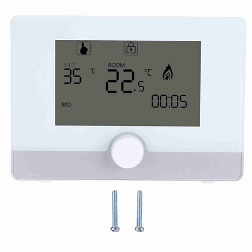 Thermostat Programmable pour Chauffage Mural, Contrôleur Température pour Chaudière, Blanc - Écran LCD Rétroéclairé, Réglage Hebdomadaire, Compatible Systèmes Electriques (Type 2)