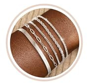 FUNElA 5Pcs Armband Damen Gold Silber Wasserfest 18K Vergoldet Armbänder Set Stapelbare Armkette Gold Silber Verstellbare Mehrere Schlange Twist Figaro Tennisarmband Schmuck Geschenk Set für Frauen