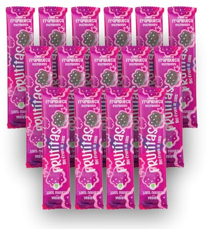 Frutitas Snack de Fruta Frambuesa, 100% Fruta, Sin Azúcar Añadido, Chuches Saludables para Niños, Snack Saludable para Merienda Escolar, Vegano, 15 Unidades
