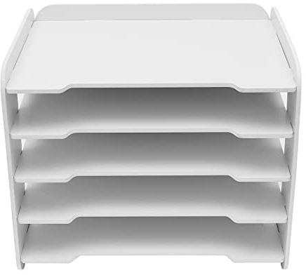 WINPANG 5 Lagiger Briefablage Organizer, Dokumentenregal Aufbewahrungsregal Aus PVC Holz-Kunststoff Verbundplatte Weiß Für Büro Schule Home Office Akten Ordner Und Schreibtisch Organisation