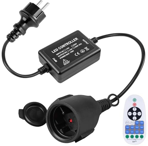 Variateur de guirlande lumineuse LED 750 W avec télécommande, AC 220-240 V - Interrupteur plug-in - Prise variateur pour bandes lumineuses et lampes à intensité variable - Télécommande à 23 touches +