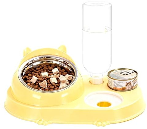 3 in 1 Haustiernapf Set, Katzennapf 3er Set Mit 500ML Automatischem Wasserspender, 16° Neigendes Halschutz Design Der Katzennäpfe Für Katzen Und Kleine Hunde