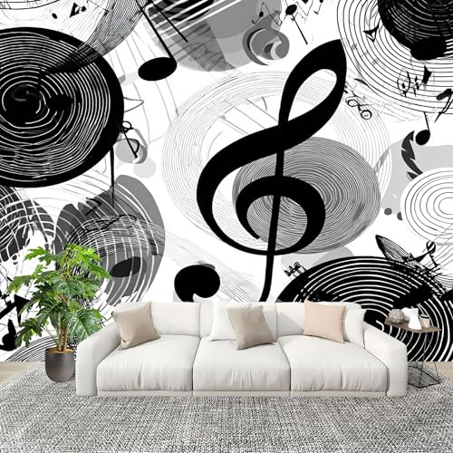 Grande taille Papier Peint de Photo 250x175 cm ImpriméS Sur Le ThèMe De La Musique Peler Et Coller Papier Peint Panoramique intissé Murale Noir Et Blanc Pour Salon Chambre Enfant Chambre Décoration