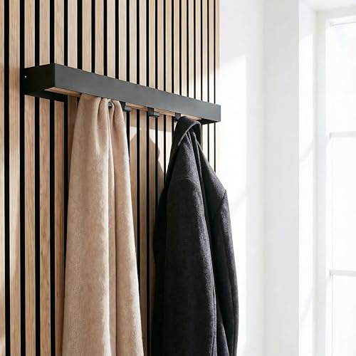 Garderobestange für Akustikpaneele ohne Bohren – Wandgarderobe Hakenleiste, Garderobehaken Wandpaneele für Jacken und Taschen – Shadow Oak (55 cm – Einzelstange)