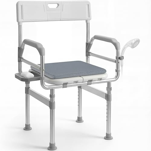 Folding Shower Chair for Inside Shower, Tub and Bathroom 200 KG Weight Capacity - Height Adjustable Foldable Shower Chair for Elderly and Disabled - Shower Seat with Arms, Back
