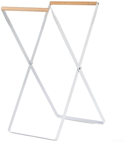 Porte-poubelle pliable en métal et bois pour camping et pique-nique – Support de sac poubelle d'extérieur avec largeur réglable, poignée ergonomique, organisation multi-sacs (blanc)