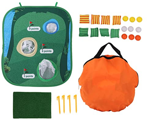 Tappetino da Golf per Pratica, Tavola con Sacchi di Sabbia 61x52 cm, Rete Multi - Tasca con Chipping e Mazze - Facile da Montare, Portatile con Chiodi da Tenda, Ideale per Bambin