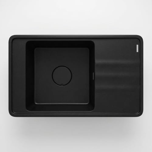 Mira - Fregadero de cocina empotrable de granito con 1 cubeta y escurridor 82 x 50 cm, color negro