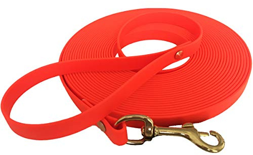 Schleppleine 9mm aus Beta BioThane® 20 Meter lang in Orange mit Handschlaufe und Messingkarabiner
