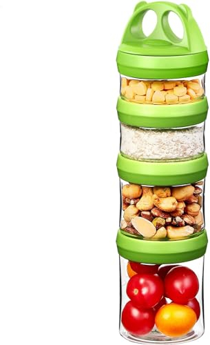 SELEWARE Food Storage Canisters Airtight Handy Portion Size Jars and Containers BPA Free Stackble Snack Pots Nut Box Leak Proof Twist Lock Dispenser Gift 910ML Green