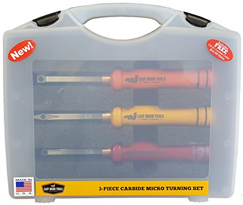 Easy Wood Tools 12021 Holzdrechselwerkzeug-Set mit gratis Ci6-R1 Cutter. Set enthält Rougher, Finisher, Detailer sowie eine stabile Kunststoff-Tragetasche.
