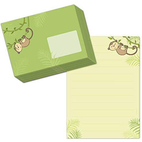niedliches Briefpapier Set für Kinder mit Motiv AFFE ALFRED im Format DIN A5 (liniert 50 Blatt) inklusive 20 passenden Umschlägen