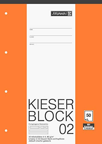 Brunnen 1042942 KIESER-Block Lineatur 2 (A4, 50 Blatt, gelocht, 80 g/m², Klasse 2) (10, A4) [Kitchen & Home]