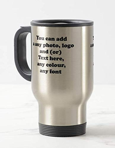 Vixar Personalised Photo/Text/Logo Stainless Thermal Travel Mug White OR Silver 14OZ (Silver)