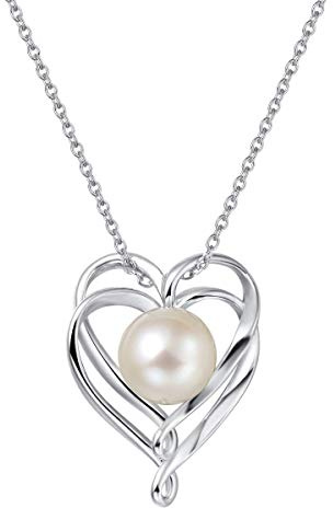 FANCIME Damen Halskette mit Groß Symbol Anhänger Kette aus 925 Sterling Silber mit Natürlicher Süßwasser Perlen Edelstein Juni Geburtsstein Schmuck für Mädchen, 40 + 5 cm Extender