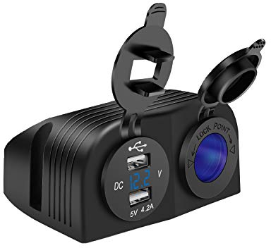 Giantdeer 12V Steckdose, 5V 4.2A Dual USB Steckdose KFZ mit LED Digital Voltmeter, wasserdichte Zwei Loch Zelt Typ 12V Zigarettenanzünder Steckdosen für 12V/24V Autos Motorräder Marine