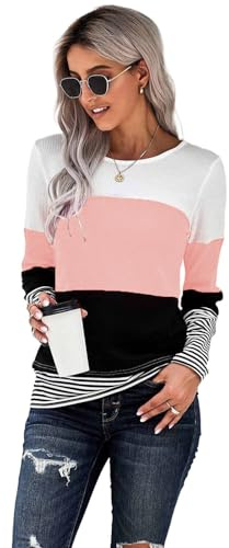 Fangjin Lång tröja för damer, dammode, långärmad, elegant topp/tunika/pullover, rosa, XL (44–46)