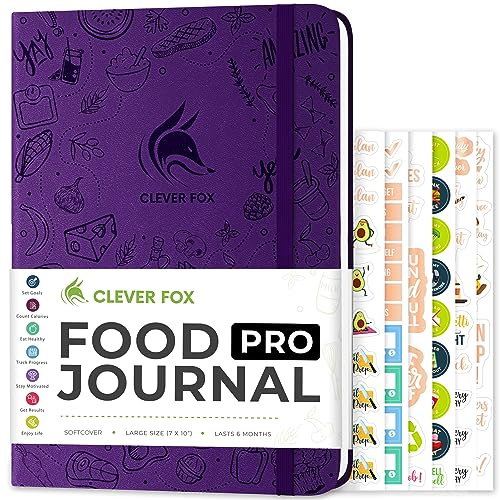 Clever Fox Food Journal Pro – diet- och wellnessplanerare för kvinnor och män – viktminskningsdagbok med kalorispårare – matlogga för spårning av måltider, träning och viktminskning – 18,5 x 26 cm,