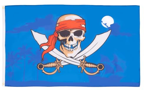 AZ FLAG Drapeau Pirate Nuit bleu 90x60 cm Corsaire Polyester 100D 2 Œillets | Usage intérieur et extérieur Drapeau décoratif coutures doubles et bords renforcés avec œillets métalliques