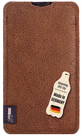 kontor28-Smartphone Hülle, Tasche passend für Apple iPhone 13/13 Pro, BREIT: passend für Smartphone+Backcase, naturbelassenes Büffel Leder+Natur Wollfilz. Handgefertigt Made in Bayern, grau braun