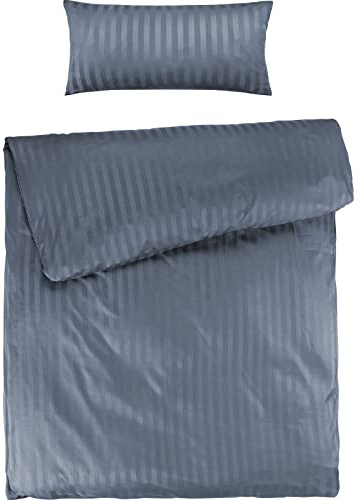 Pure Label Mako Satin Damast Streifen Bettwäsche 135x200 40x80 blau
