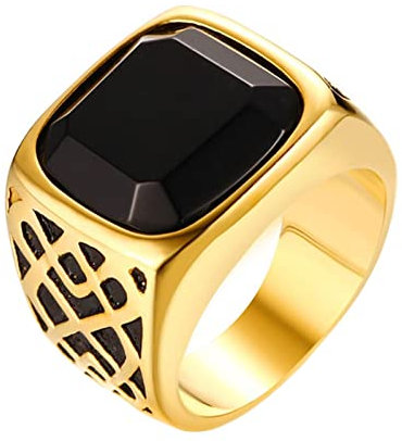 Daesar Ring Herren Edelstahl, Gold Ringe Personalisiert mit Stein Hochglanzpoliert Siegelring Partnerringe Freundschaftsringe mit Wunschgravur Gr.57 (18.1)