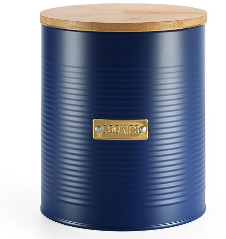 EHC Round Cookie Biscuit Storage Container Jar with Airtight Lid, 2.8L- Navy