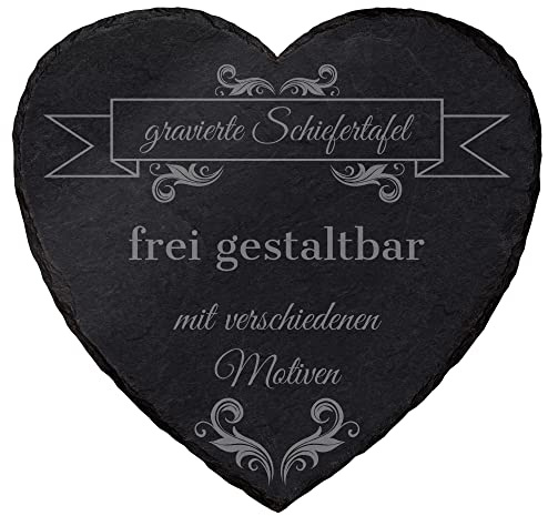 mtb more energy Schiefertafel Schieferplatte personalisierbar mit Gravur - frei gestaltbar für alle Anlässe - Herz (25 x 25 cm) - auswählbare Befestigungsoptionen