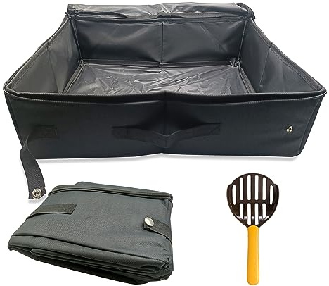 Reise Katzenklo mit Deckel, Faltbares Katzentoilette Tragbar mit Katzenstreu Schaufel für Kitten, Wasserdicht, Langlebig, Leicht zu Reinigen, für Innen, Außen und Auto, 47 * 36 cm, XL, Schwarz