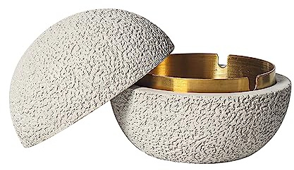 Cutfouwe Tischmülleimer Mit Deckel-Moderne-Esthétique, Pratique Et Robuste-Beton+Innenzylinder Aus Metall -Leicht Zu Reinigen Und Langlebig,Weiß