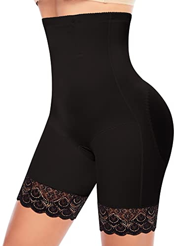 Braga Faja Reductora Mujer de Encaje Invisible Faja Pantalon Reductora Moldeadora Adelgazante Braguitas Shapewear Fajas Postparto sin Costuras Cintura Alta Leggings Pantalones Cortos (#1 Negro,XL)