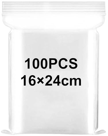Resealable Clear Plastic Bags 16x24cm Sealable Grip Seal Bags 100PCS | 6.3x9.5 Large Ziplock Bags Storage Bag Press Seal Bags Transparent Polythene Pouches For Kitchen Office Crafts Stationery