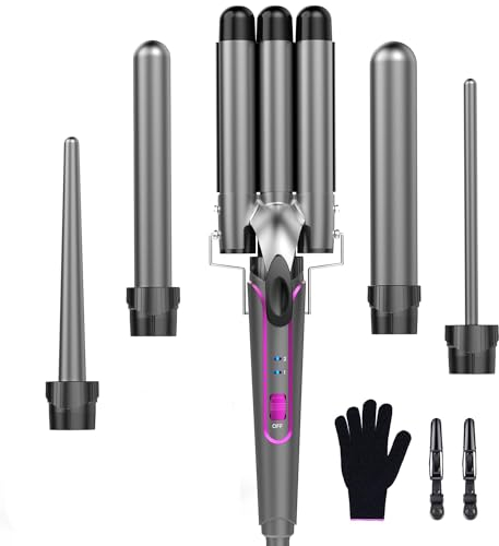 BESTOPE PRO Set di ferro arricciacapelli 5 in 1, ferro ondulato, 3 botti per grandi senza ricci, bigodini in ceramica, con diversi accessori con guanto e 2 clip