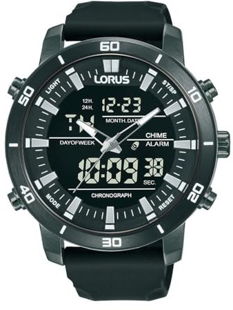 Lorus Dual-Display Quartz Chronograph 100m (46mm) Digital Dial/Black Silicone RW661AX9
