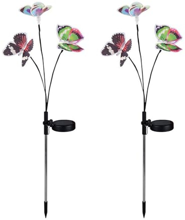 BFYDOAA 2Pack Solar Garden Lights 3 Head Butterflies Light Stakes Waterproof Color Changing LED Outdoor Landscape Lamp for Pathway Lawn Patio Yard