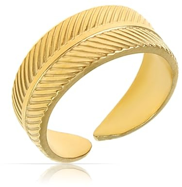 Made by Nami Breiter Goldener Boho Edelstahl Ring mit Fächer Muster Geschenk Damen Schmuck Größenverstellbar & Wasserfest