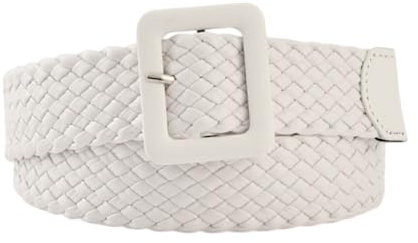 Kabelife Damen Breiter Elastischer Stoffgürtel Geflochtener Stretchgürtel Dehnbarer Gürtel Flechtgürtel Stretchgürtel Liebesschnalle Dekorative Accessoires(Weiß)