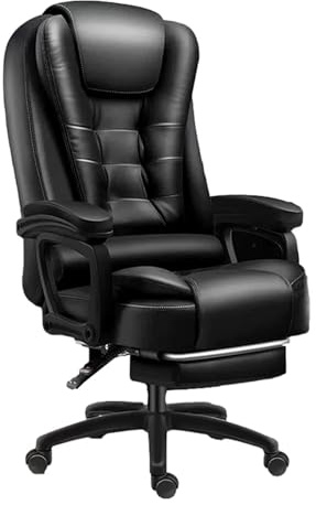 Bürostuhl mit Armlehne, Rädern und Fußstütze, PU-Leder Bürostühle, hohe Rückenlehne, einstellbar, ergonomisch, rollend, drehbar, Arbeitsstuhl