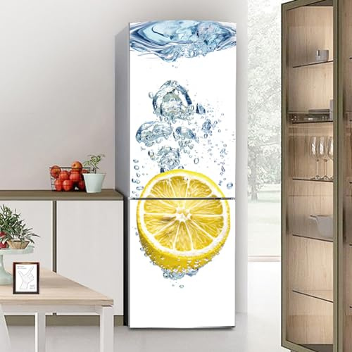 Adesivi per frigorifero decorativi 3d, adesivo per frigorifero che copre completamente la porta del frigorifero copre adesivi murali per decalcomanie da cucina, limone estivo in bianco acqua