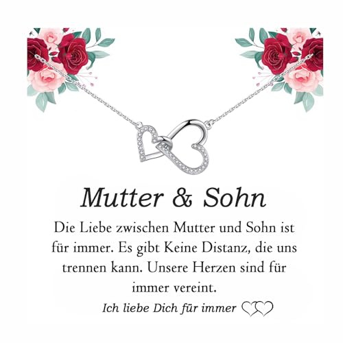 FAOMZQ Geschenk für Frauen Mutter Tochter Schwester Oma Tante Nichte Schwiegermutter Geschenk, Sterling Silber Herz Halskette Geschenke, Geschenkideen zum Geburtstag Weihnachten Muttertag