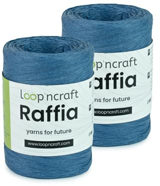 Raffia Papiergarn 2er-Set, Jeans Blau, Loopncraft, 2 X 100g, Raffia Yarn, Natur Bastband