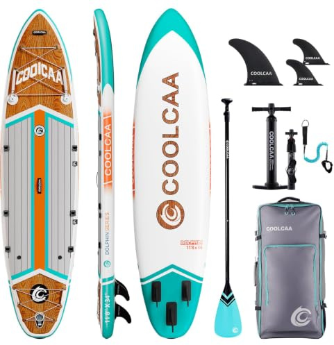 COOLCAA SUP Board, 355cm (Extra Groß) Stand Up Paddling Board, Aufblasbares Stand-Up Paddle Board mit 86cm Extra Breit, Fishing Paddleboard mit Zubehör & Tragetasche für Adults, 222 kg