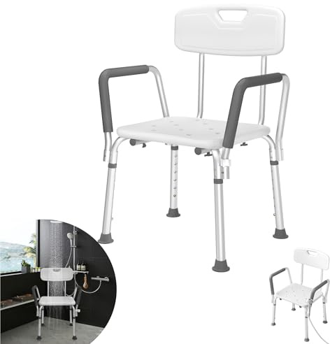 Suusolny Duschhocker Duschstuhl Aluminium Badhocker Duschhilfe Badsitz rutschfest Duschsitz Höhenverstellbar mit Arm- und Rückenstütze für Schwangere Alter