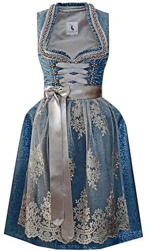 Alpenmärchen Midi Dirndl aus Exklusiver Kollektion inkl. Spitzenschürze Gr.32-54- ALM994