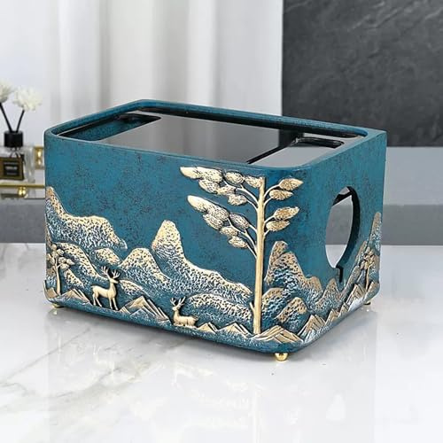WiFi Box Retro Plastic Router Box and Modem Storage Box, Double-Layer WiFi Box Hider, Decorative Rack for WiFi Internet Wireless Device Power Wire Holder Hide(Blue)